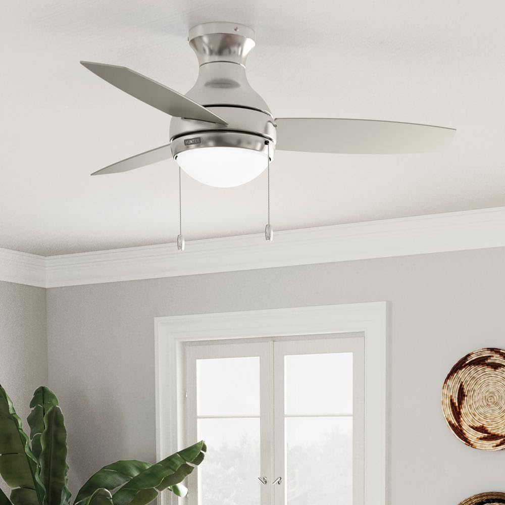 Hunter Fan 44 inch Indoor Ceiling Fan with Light, Brushed Nickel Ceiling Fan with Pull Chain, 3 Blades for Kids Room, Bedroom, Office or Kitchen