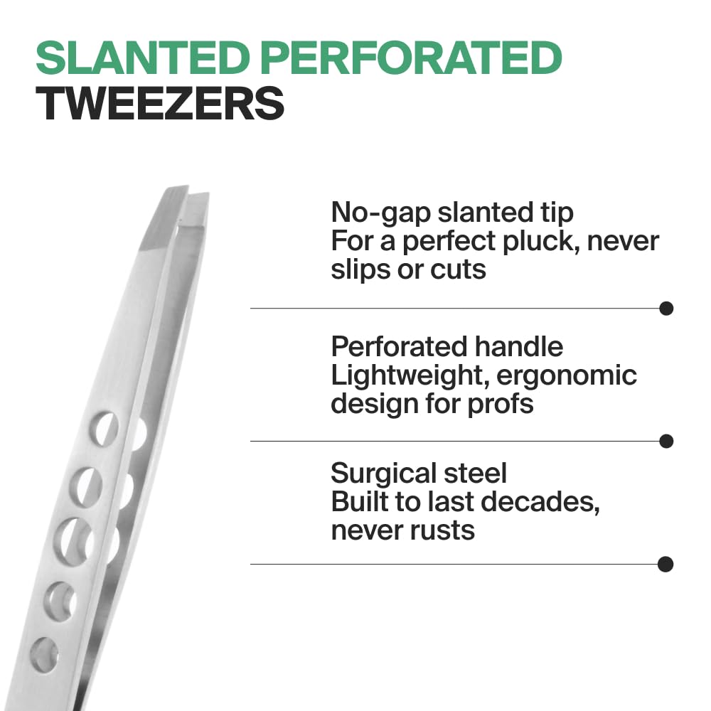 GERMANIKURE Professional Perforated Slanted Tweezers - FINOX Stainless Steel Sharp in Leather Case - Ethically Made in Solingen, Germany - 4403