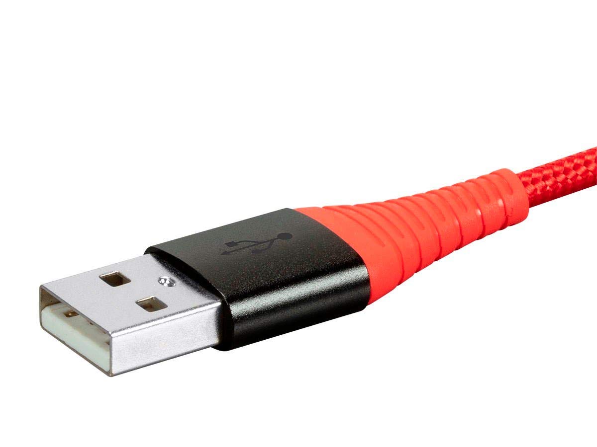 Monoprice USB 2.0 Micro Type-B to Type-A Charge & Sync Cable - Nylon-Braid, 3 Feet, Red - AtlasFlex Series