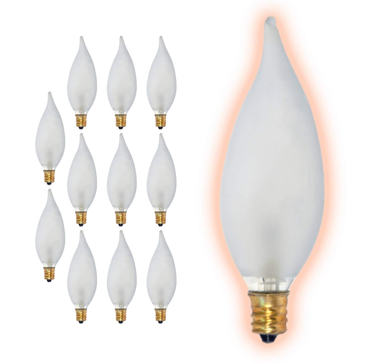 GoodBulb 25 Watt Flame Tip Candelabra Light Bulbs CA10 Frosted Finish E12 Base 2700K Soft White Light CFF Dimmable 25W 175 Lumens Decorative