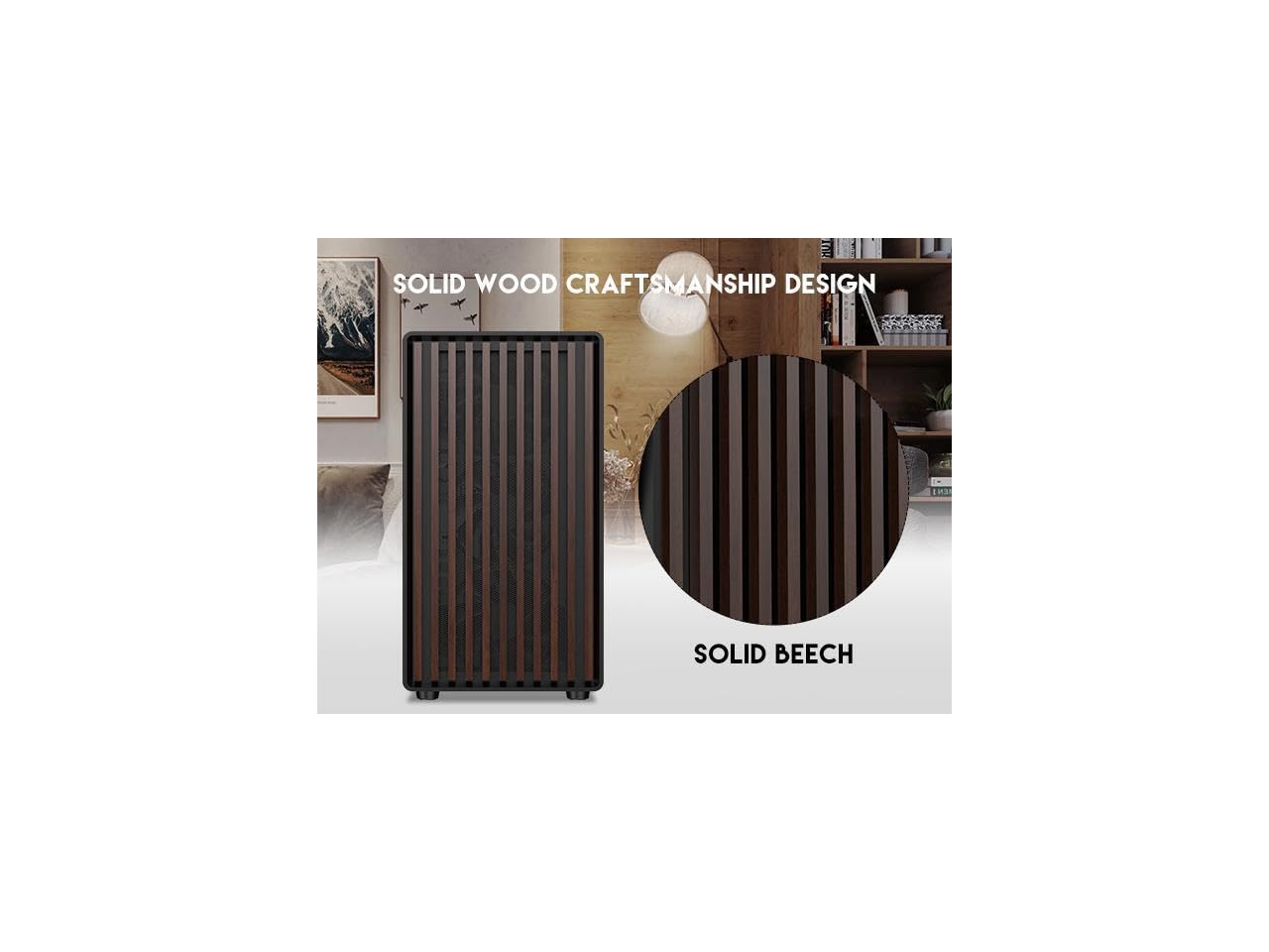 DIYPC DIY-mATX06-Wood Black USB3.0 /Type C Micro ATX Mid Tower Gaming Computer Case w/Tempered Glass Side Panel and Walnut Wood Front Panel / 4 x PWM