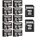 GIGASTONE 64GB Micro SD Card 10-Pack, A1 V30 4K Video Recording, Surveillance Security Cam Action Camera Drone Professional, 90MB/s Micro SDXC UHS-I