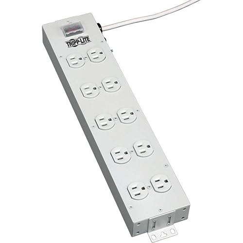 Tripp Lite 10 Outlet Home & Office Power Strip, 15ft Cord with 5-15P Plug, Light Gray (TLM1015NC)