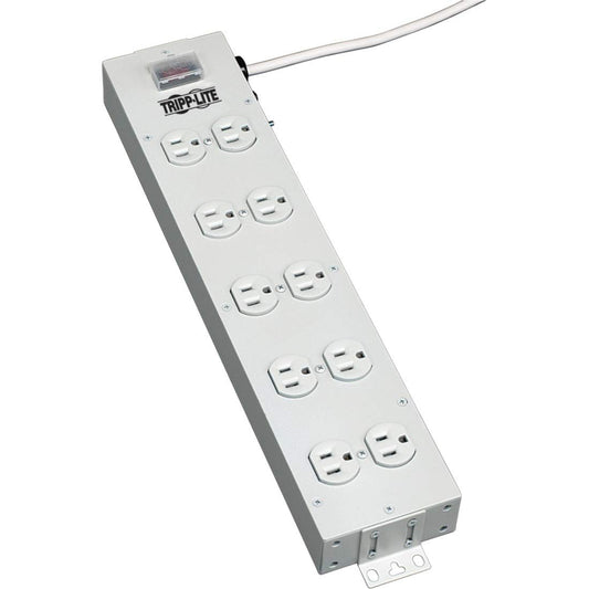 Tripp Lite 10 Outlet Home & Office Power Strip, 15ft Cord with 5-15P Plug, Light Gray (TLM1015NC)