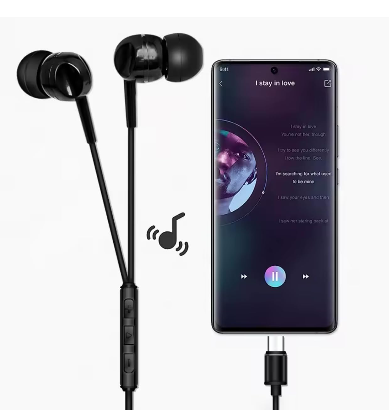 Silenva Active Noise Canceling Earbuds Wired, USB-C Wired ANC Earbuds, 20dB Earbuds Wired, Press Center Button Twice to Turn on ANC, Black