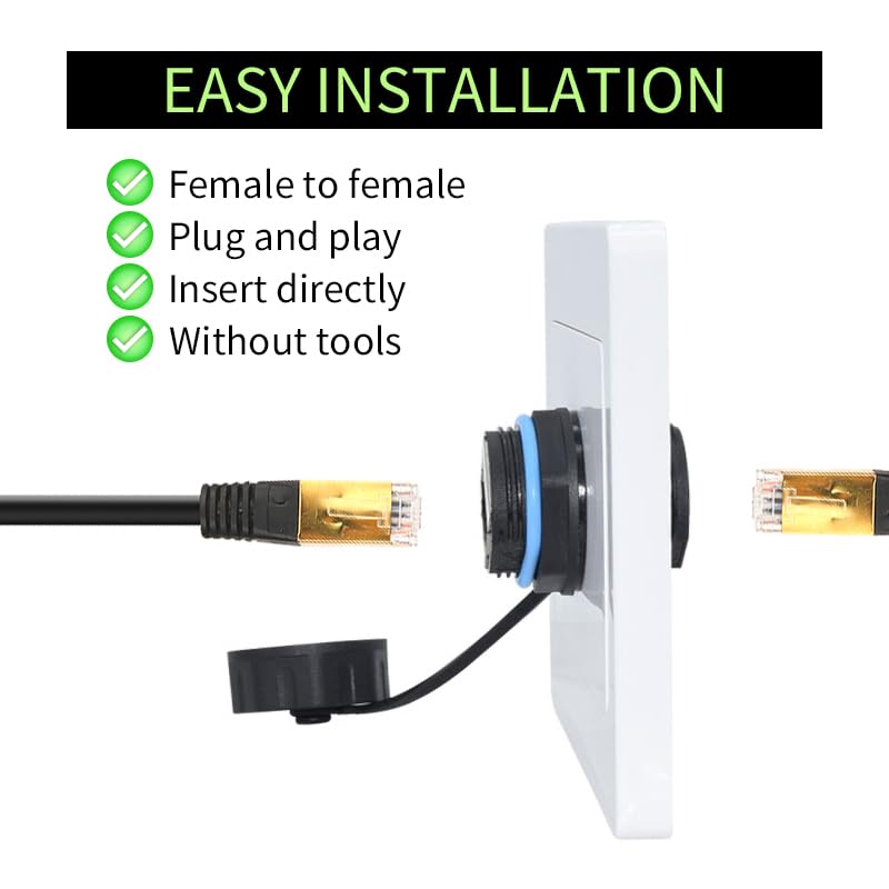 RJ45 Panel Mount Waterproof Connector IP68 Cable Connector, Female to Female, with Shielding Cable Coupler-CAT6-YMP23-Blue-2 PCS
