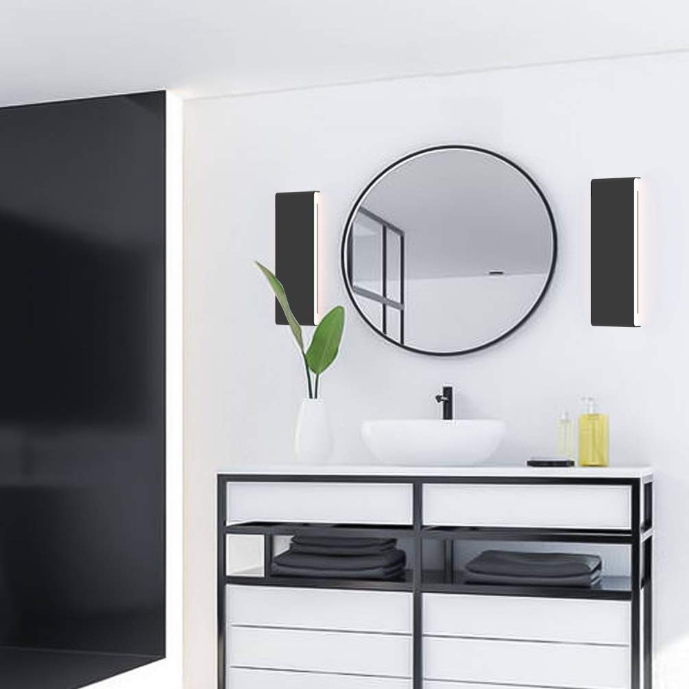 Ralbay 15.7in LED Modern Matte Black Wall Sconce 2-Pack Aluminum Indoor LED Up and Down Modern Bathroom Wall Lighting Fixtures 14W Warm White Light