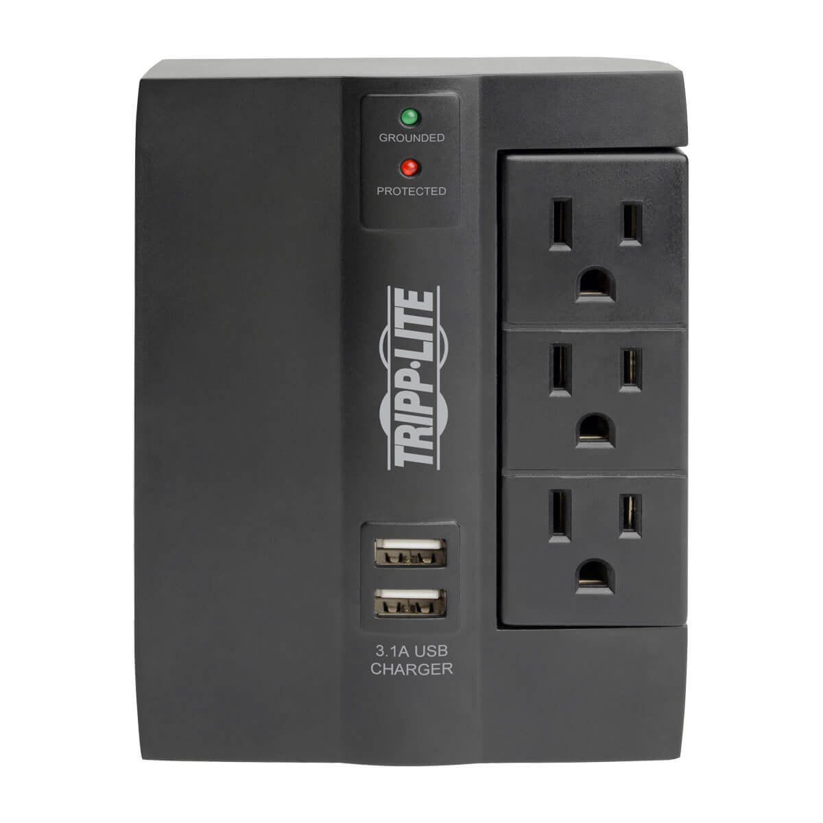 TRIPP LITE 6 Outlet Surge Protector Power Strip, 3 Rotatable Outlets, Wall Tap/Direct Plug in, 1200 Joules, 2 USB Charging Ports, Limited Warranty
