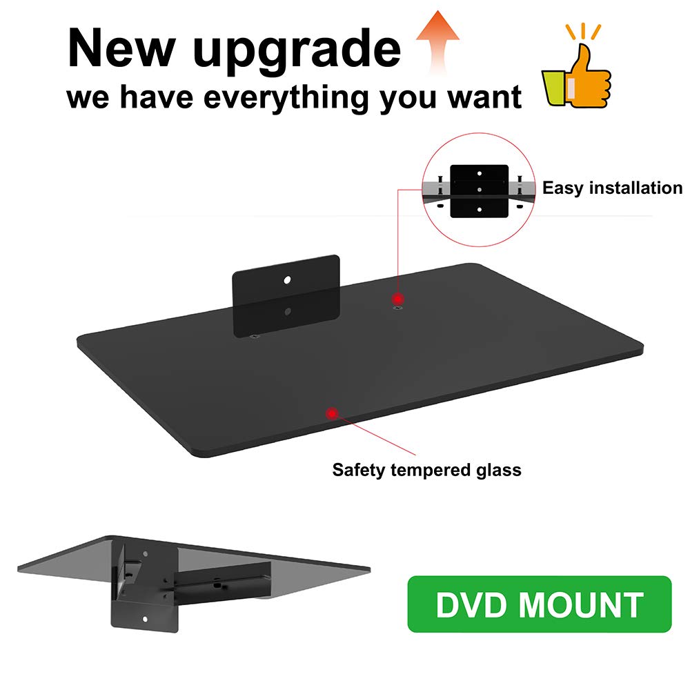 Mount World 1443 Compact Glass Component Single Shelf for DVD Player, Blu-ray Player, Cable Box, Satellite, Wii and Video Accessories (13.8 x 8.7 x
