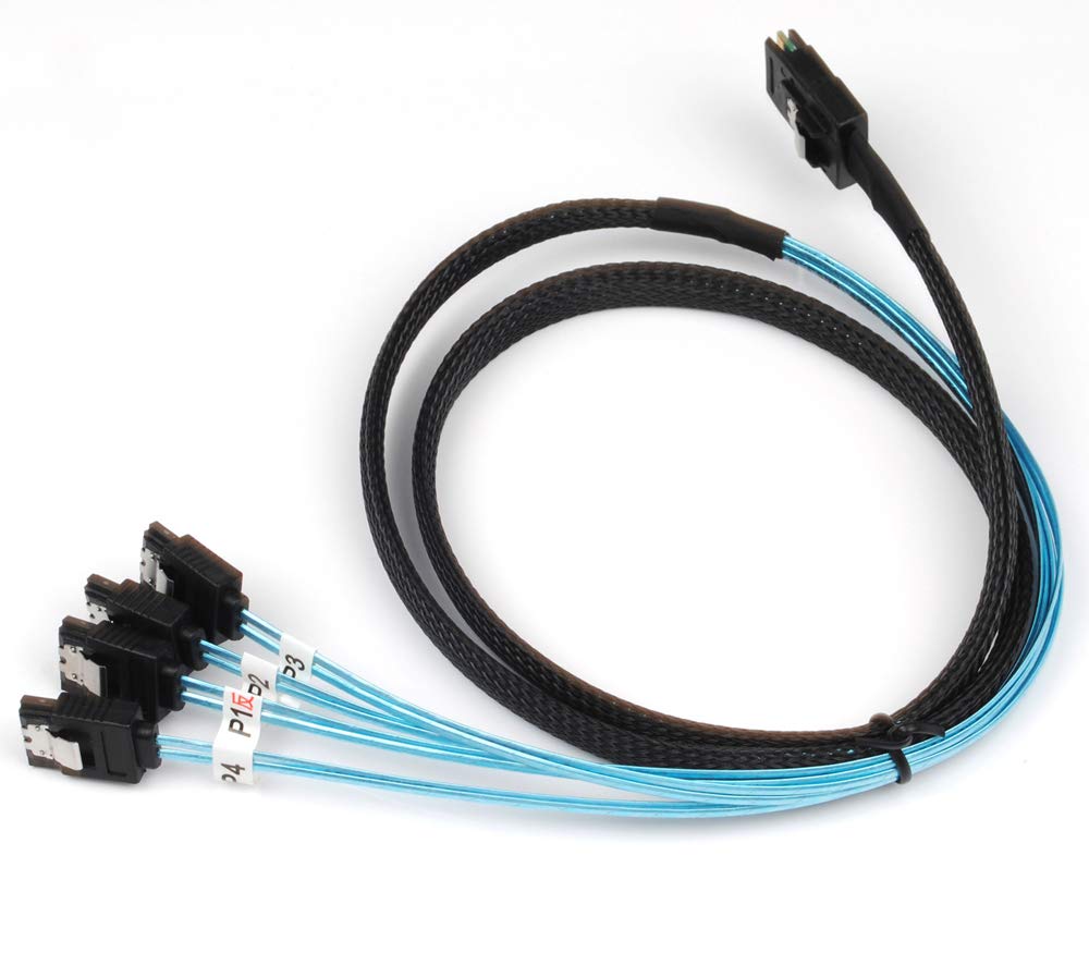 Reversed Cable Mini SAS 36Pin SFF-8087 Male to 4 SATA 7Pin Female Cable, Mini SAS (Target) to 4 SATA (Host) Cable