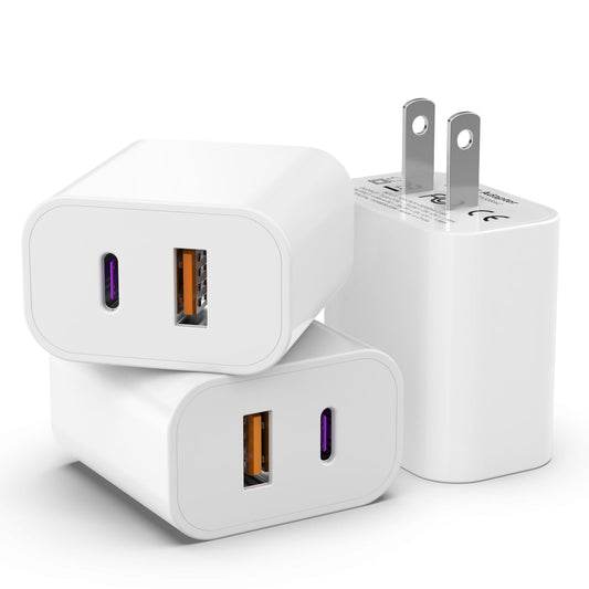 3 Pack i Phone 17 16 15 14 USB C Charger Block, iGENJUN 20W Dual Port QC + PD 3.0 Power Adapter Wall Charger, Double Fast Plug Charging Brick for i