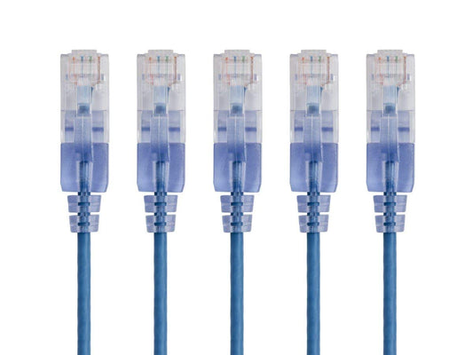 Monoprice Cat6A Ethernet Patch Cable - Snagless RJ45, 550Mhz, 10G, UTP, Pure Bare Copper Wire, 30AWG, 5-Pack, 10 Feet, Blue - SlimRun Series