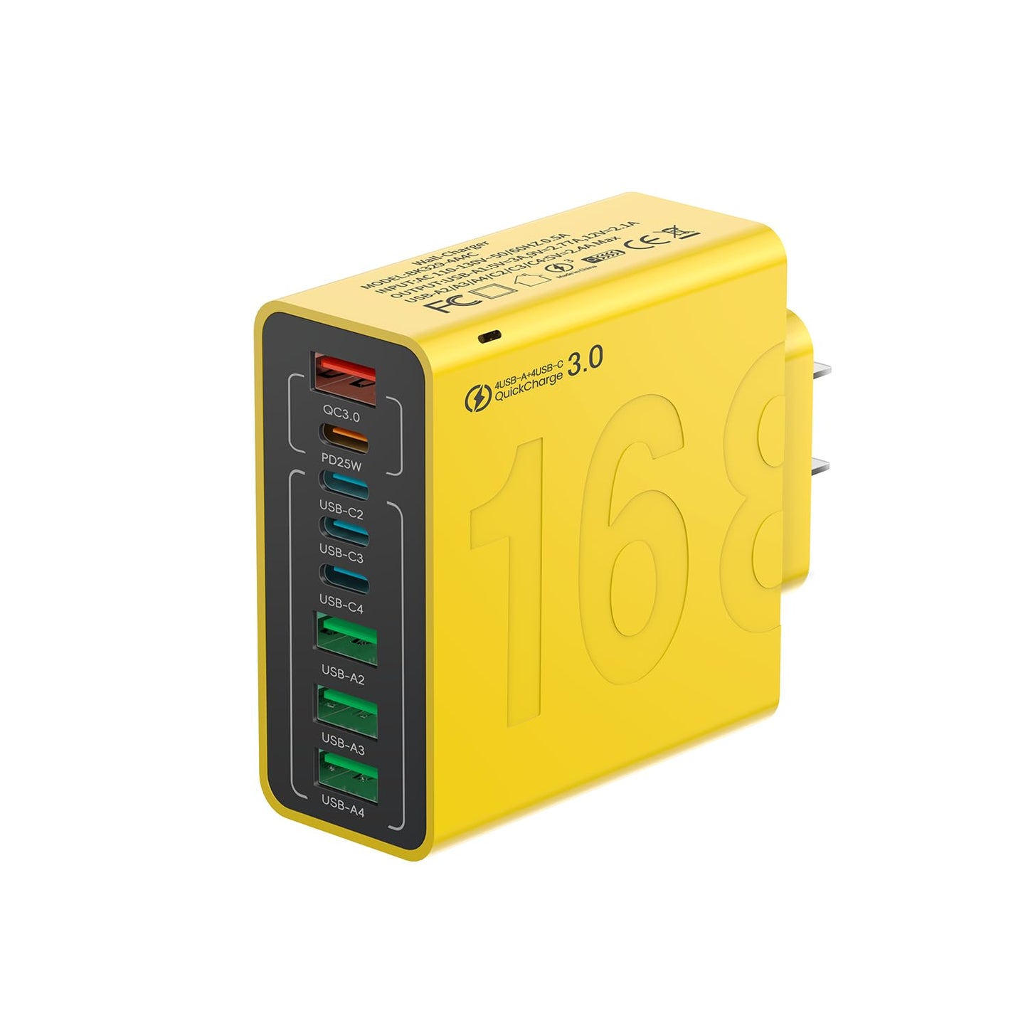 8-Port USB Type-C Fast Charger Block for iPhone & Samsung - Yellow (1 Piece)