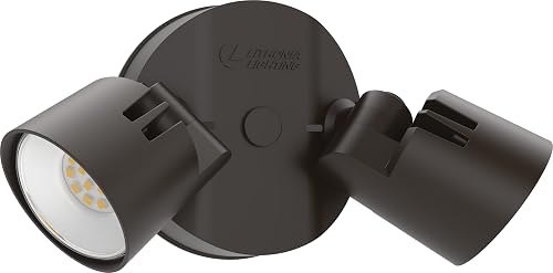Lithonia Lighting HomeGuard 2-Light LED Outdoor Flood Lights, Wall or Ceiling Mount Outdoor Lights, 4000K Cool White, Round Heads, Dark Bronze (HGX