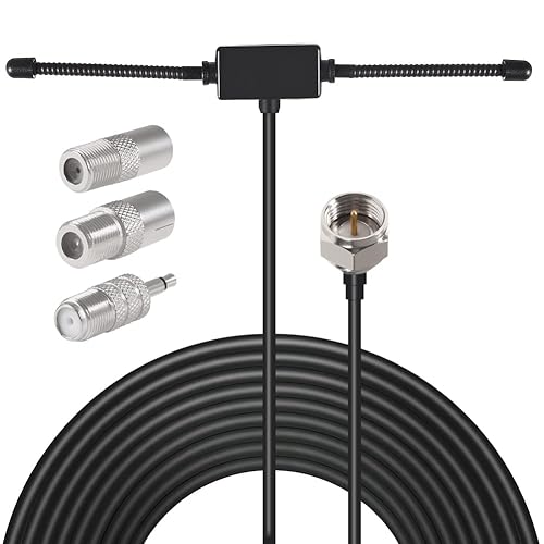 FM Dipole Antenna Adhesive Mount with 3 Connector Adapters for TV Radio Home Stereo Receiver Indoor Music System AV Audio Video Home Theater Receiver