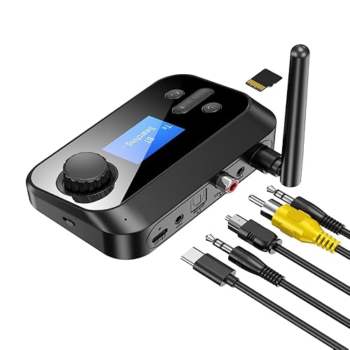 eppfun Bluetooth Transmitter for TV, Audio Adapter Receiver for Home Stereo with Volume Control ON/Off Switch LCD Display 3.5mm
