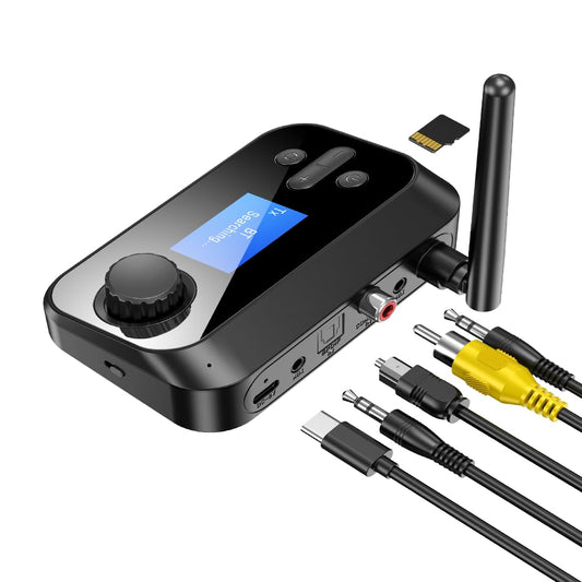 eppfun Bluetooth Transmitter for TV, Audio Adapter Receiver for Home Stereo with Volume Control ON/Off Switch LCD Display 3.5mm