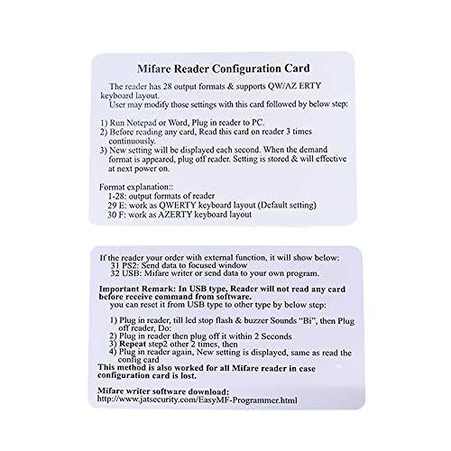 Mifare Card Reader has 28 configurable Output Format, Emulate USB Keyboard Output + 5 Cards (USB Reader Black)