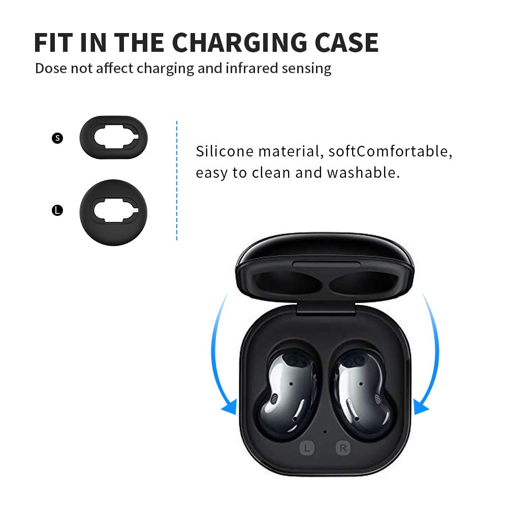 Woocon [8 Pairs] for Galaxy Buds Live Ear Tips Silicone Anti-Slip/Dust Ear Tip Accessories Compatible with Samsung Galaxy Buds Live - S/L (Black)