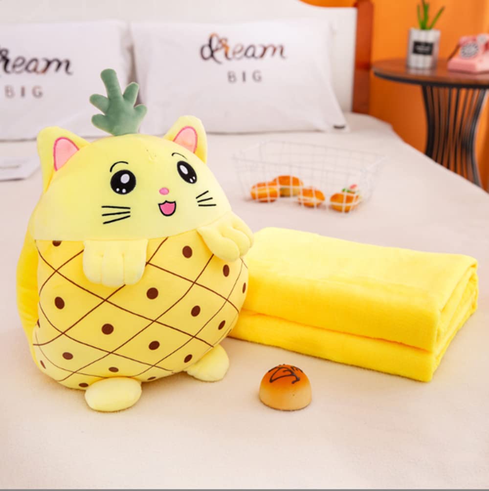 Kids Stuffed Animal Travel Blanket and Pillow Set, Adorable 3 in 1 Multifunctional Fruit Plush Pillow with Hand Warmer Design, Perfect for Travel,…