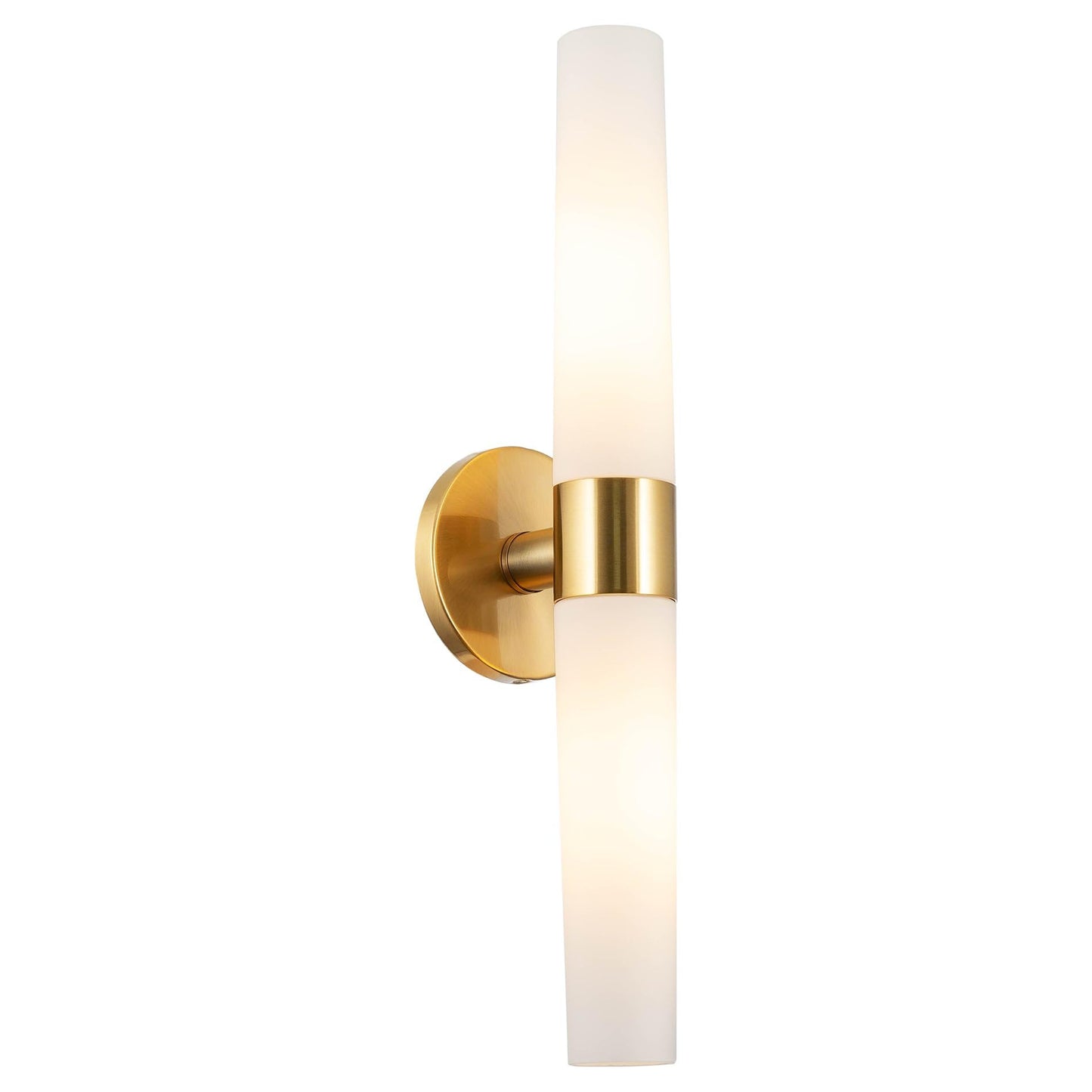 Kira Home Duo 21" Modern Gold Wall Sconce with Frosted Glass Cylinder Shades, Linear 2-Light Gold Wall Light, Cool Brass Finish