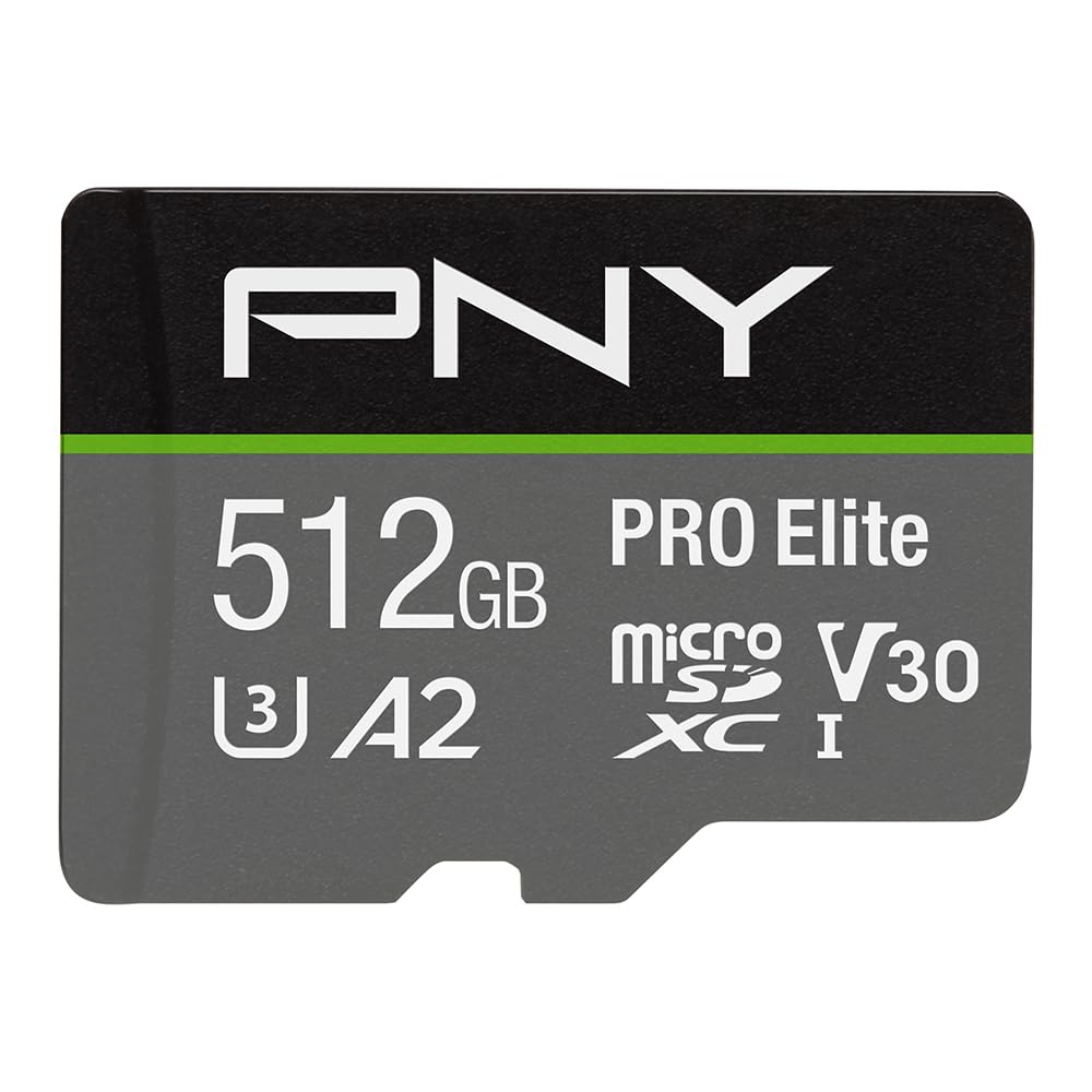 PNY P-SDUX512U3100PRO-GE 512GB PRO Elite Class 10 U3 V30 microSDXC Flash Memory Card - 100MB/s, Class 10, U3, V30, A2, 4K UHD, Full HD, UHS-I, Micro