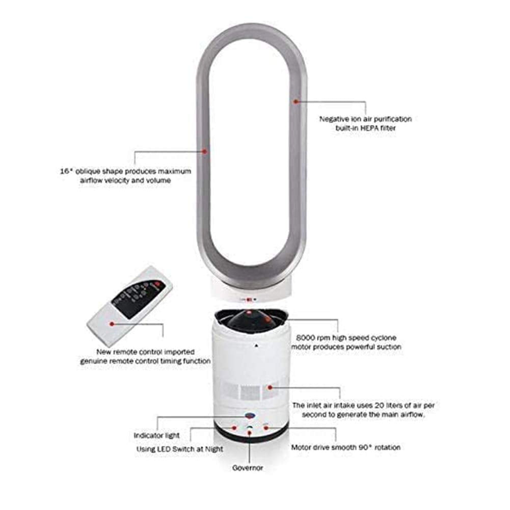 TMMLIJIPL Tower Fan Tower Fan with Remote Space-Saving Portable Floor Bladeless Fan for Bedroom Living Rooms Office (Silver)