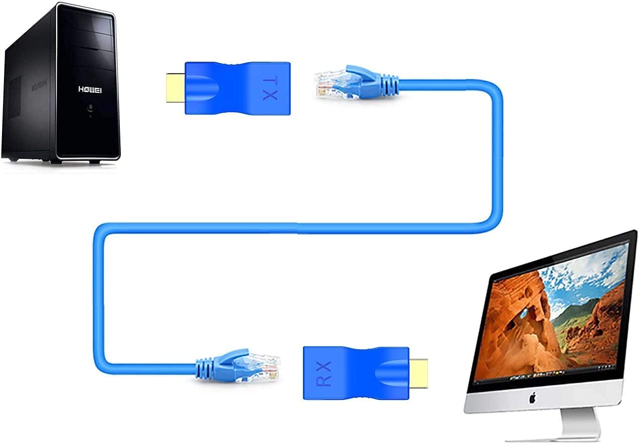 Eanetf HDMI to RJ45 Extender, HDMI to RJ45 Ethernet Network Converter Over by Cat5-e/6 Cable Splitter 1080p up to 30m/98ft Repeater for HDTV HDPC PS4