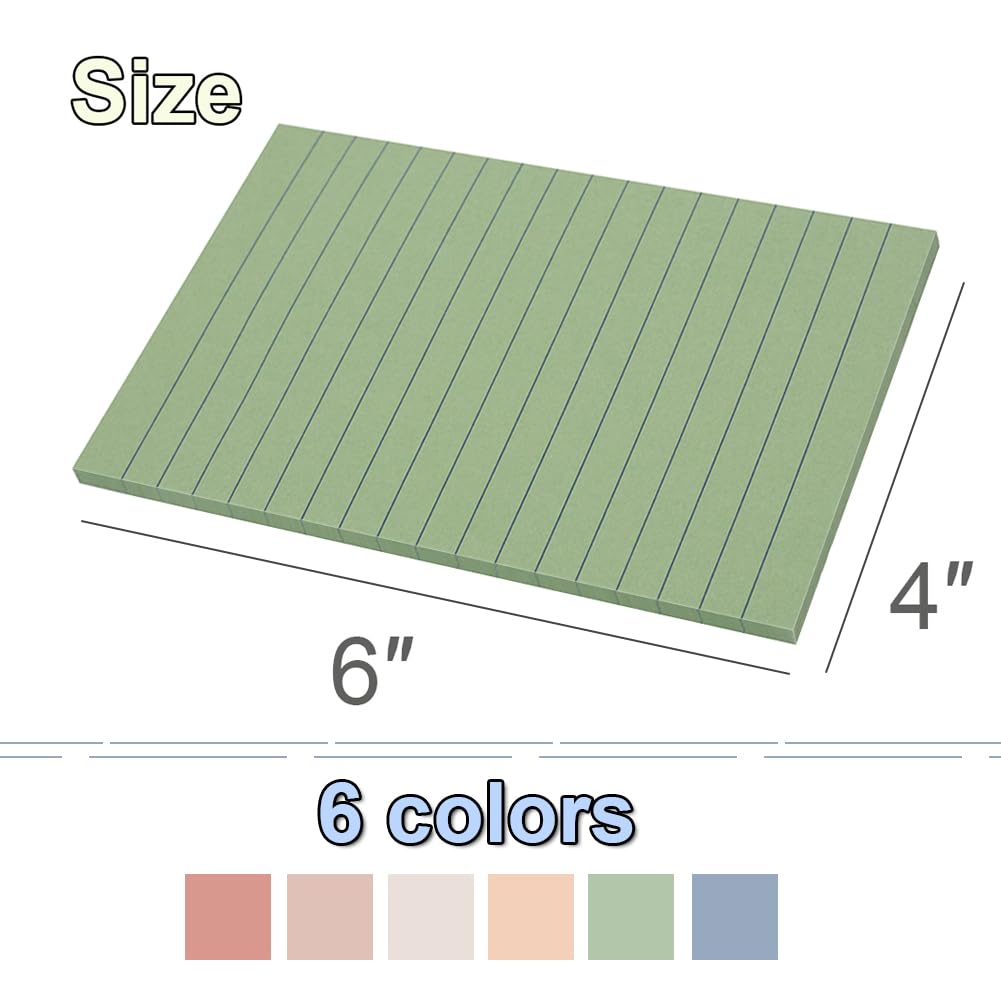 (6 Pack) Lined Sticky Notes 4x6 in,Vintage Large Notepads with Lines