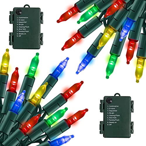 TW SHINE Battery Operated Christmas Lights, 2 Pack Total 100 LED 32FT Battery Operated String Lights with 8 Modes, Xmas Light for Outdoor Indoor