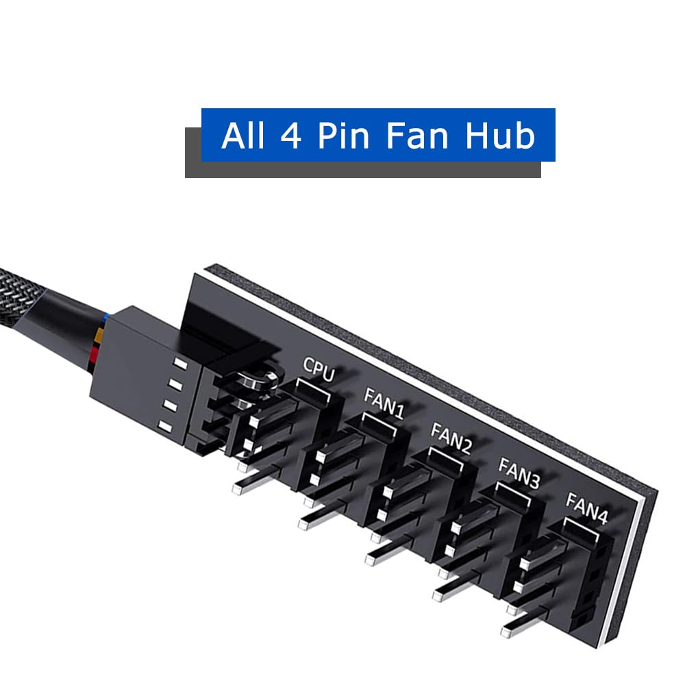 SANTACIN 2 Pack PWM Fan Hub Splitter 1 to 5 Way PC Case Internal Motherboard Fan Power Extension Cable Cord Wire for ATX Computer Case 4-Pin and 3-Pin