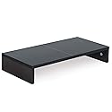TEAMIX 20 Inch Monitor Stand Riser, Black Desktop Stand for PC/TV/Laptop/Printer, Wood Monitor Riser with Storage, Computer Stand Keyboard Organizer