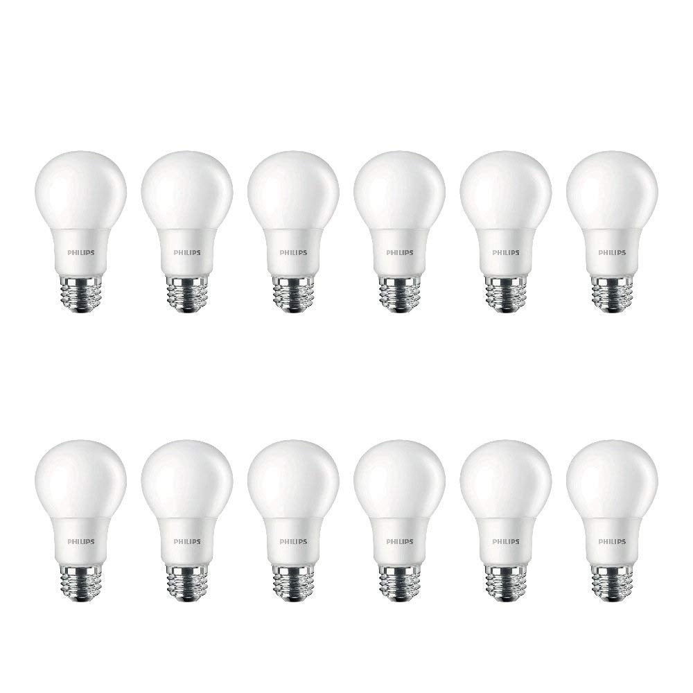 Philips LED Non-Dimmable A19 Frosted Light Bulb: 800-Lumen, 5000-Kelvin, 8-Watt (60-Watt Equivalent), E26 Base, Daylight, 12-Pack