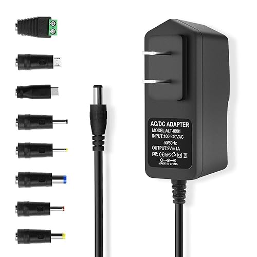 9V 1A DC Power Supply Adapter, AC 100-240V 50-60Hz to 9 Volt 1 Amp Transformer, DC 9V Power Cord with 【5.5 x 2.5mm / 2.1mm Barrel Plug Tip Positive】