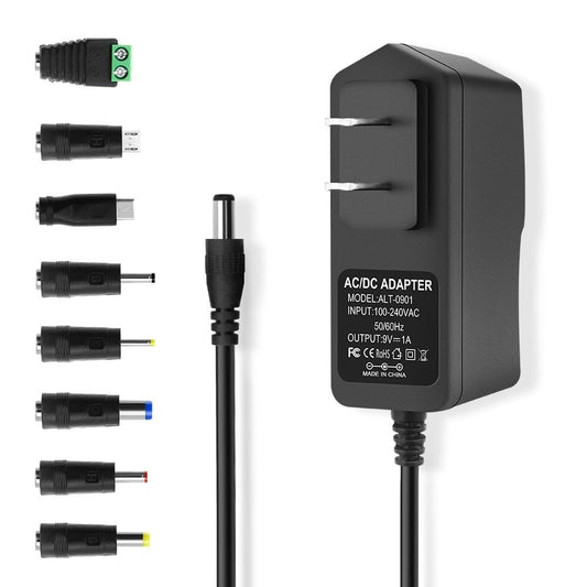 9V 1A DC Power Supply Adapter, AC 100-240V 50-60Hz to 9 Volt 1 Amp Transformer, DC 9V Power Cord with 【5.5 x 2.5mm / 2.1mm Barrel Plug Tip Positive】