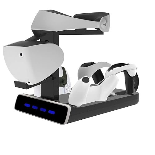 Controller Charging Dock Storage Stand for PSVR2/PS5, 2 in 1 Handle Charging Station Headset Holder Bracket,Console Charger Base with Display Holder