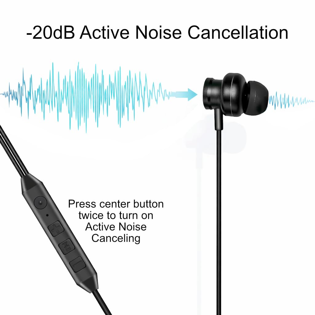 Silenva Active Noise Canceling Earbuds Wired, USB-C Wired ANC Earbuds, 20dB Earbuds Wired, Press Center Button Twice to Turn on ANC, Black