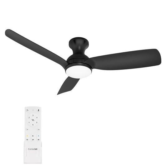 Consciot Ceiling Fan With Light, 44 Inch Low Profile Ceiling Fan with remote control, 6-speed choice, Reversible DC motor, 3CCT, Dimmable, Whisper