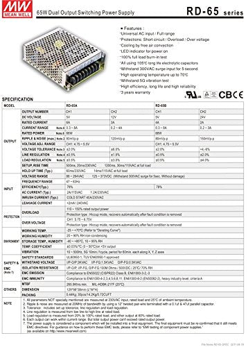 MEAN WELL RD-65B 24 V 2 A, 5 V 4 A, 68 WATT, AC-DC, Dual Output, Enclosed, Power Supply