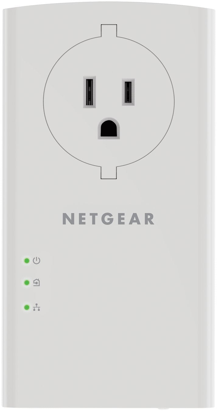 NETGEAR Powerline Adapter Kit, 2000 Mbps Wall-Plug, 2 Gigabit Ethernet Ports with Passthrough + Extra Outlet (PLP2000-100PAS), uses Your existing