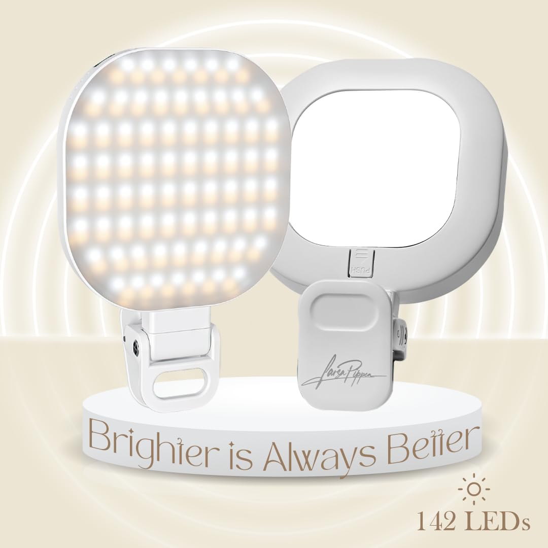 Larsa Pippen - LARSA Light - LED Selfie-Light with Clip & Glass Mirror - Rechargeable for Phone or Camera - 142 LEDs-Adjustable Brightness - Ideal