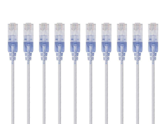 Monoprice Cat6A Ethernet Patch Cable - Snagless RJ45, 550Mhz, 10G, UTP, Pure Bare Copper Wire, 30AWG, 10-Pack, 5 Feet, White - SlimRun Series