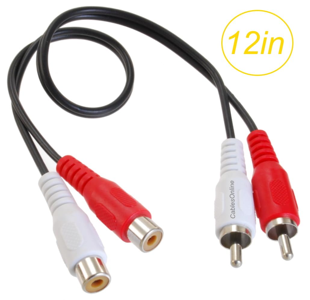 CablesOnline, 12-inches 2-RCA Male to 2-RCA Female Red/White Stereo Audio Extension Cable, AV-E401RW