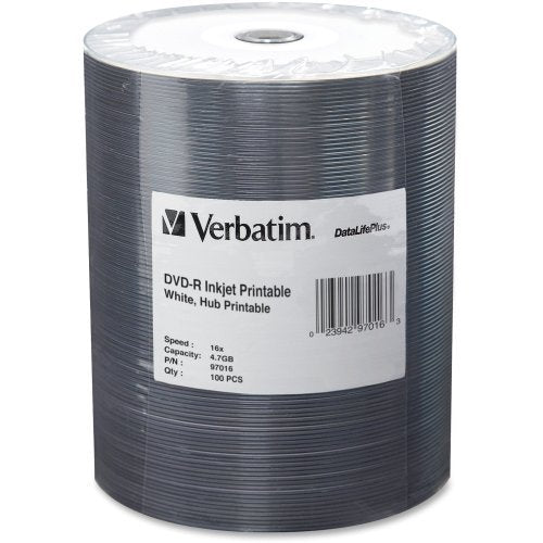 Verbatim DVD-R 4.7 GB X DataLifePlus White Inkjet Hub Printable 100PK Wrap (97016) by Verbatim [parallel import goods]