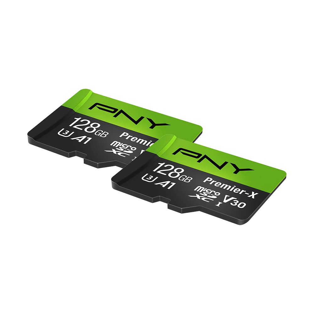 PNY P-SDU128X2V31100PX-GE 128GB Premier-X Class 10 U3 V30 microSDXC Flash Memory Card 2-Pack - 100MB/s, Class 10, U3, V30, A1, 4K UHD, Full HD, UHS-I