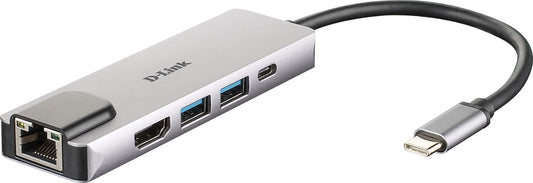 D-Link DUB-M520 5-in-1 USB-C Hub with Power Delivery, HDMI 1.4, Gigabit Ethernet RJ-45 and 2 USB 3.0 Ports for MacBook Pro 2016 or Later, MacBook Air