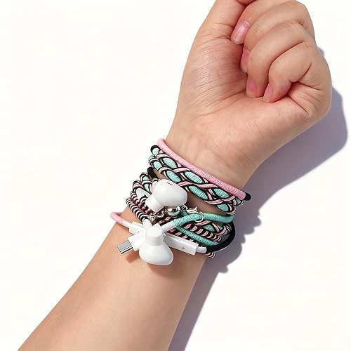 URIZONS Wired Earbuds USB-C with Microphone Bracelet Design Tangle-Free Necklace & Braided Colorful Cord Headphones, Magnetic Lock | Compatible