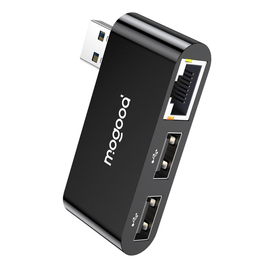 MOGOOD USB to Ethernet Adapter, Type A to Gigabit Ethernet LAN Network Adapter, RJ45 1000Mbps Hub with 2 USB Ports, for Laptops, PC, MacBook, Surface