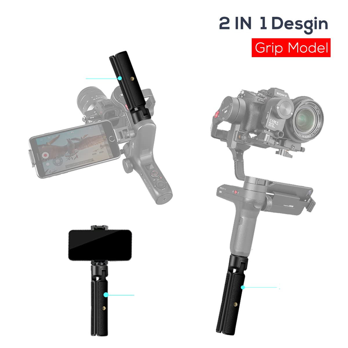 EaxanPic Extended Handle Grip/Tripod 2 in 1 for Gimbal Stabilizer, Tabletop Tripod Stand and Handle Grip for DJI Ronin-S, Zhiyun WEEBILLs, Zhiyun