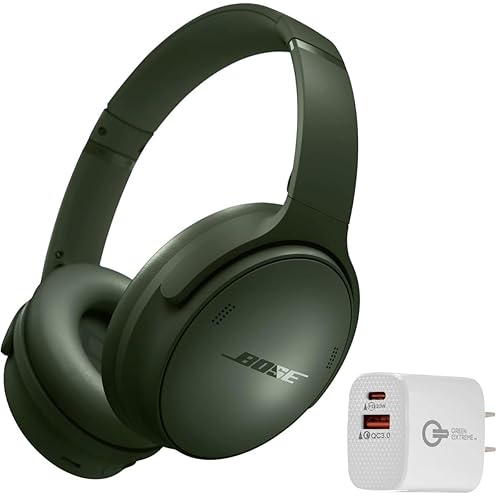 Bose QuietComfort Bluetooth Headphones, Wireless Headphones with Active Over Ear Noise Cancelling and Mic, + Green Extreme 20W 2-Port Wall Charger…
